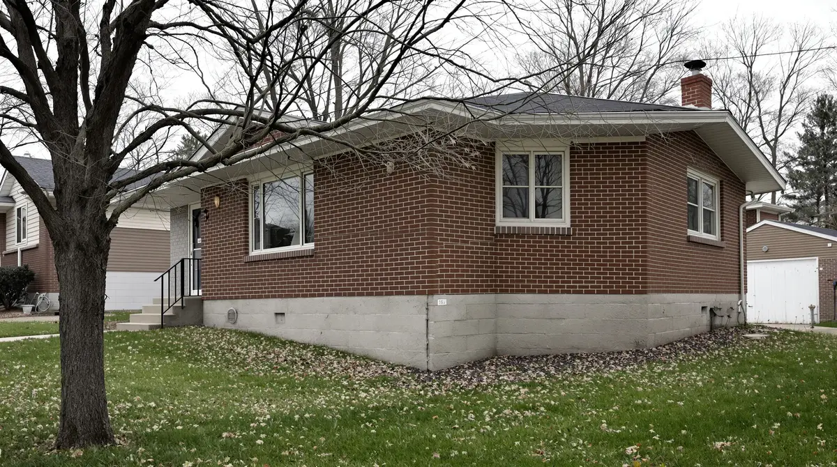 1960s ranch-style home in a Kansas City neighborhood showing subtle foundation damage signs